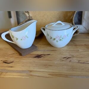 Vintage Style House Tudor Rose Creamer and Sugar Bowl Set Made in Japan